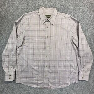 Eddie Bauer Plaid Button Down Shirt Mens L Brown Blue Cotton Wrinkle Resistant